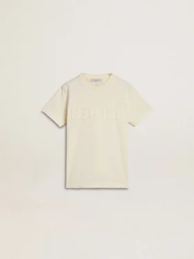 Camiseta para niños de color crema con logotipo en relieve