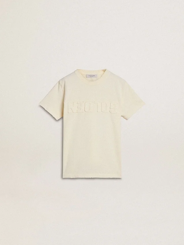 Camiseta para niños de color crema con logotipo en relieve