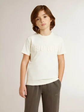 Camiseta para niños de color crema con logotipo en relieve