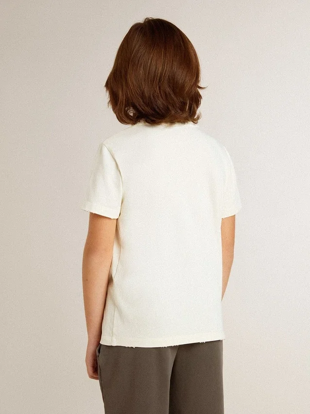 Camiseta para niños de color crema con logotipo en relieve