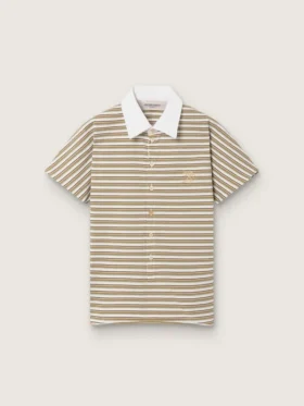 Camiseta polo de mujer en jersey a rayas con cuello en contraste