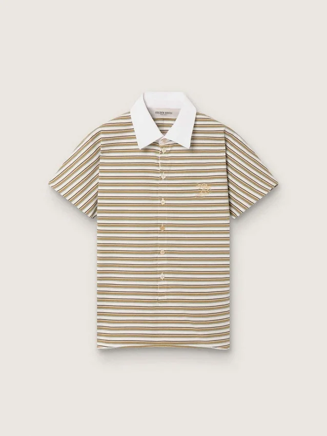 Camiseta polo de mujer en jersey a rayas con cuello en contraste
