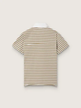 Camiseta polo de mujer en jersey a rayas con cuello en contraste