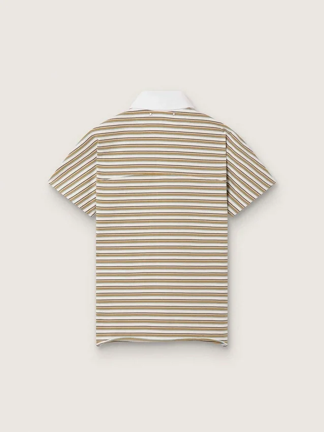 Camiseta polo de mujer en jersey a rayas con cuello en contraste