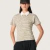 Camiseta polo de mujer en jersey a rayas con cuello en contraste