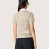 Camiseta polo de mujer en jersey a rayas con cuello en contraste