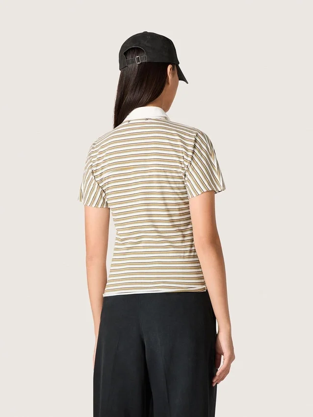 Camiseta polo de mujer en jersey a rayas con cuello en contraste