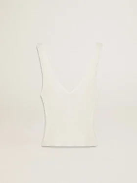 Camiseta sin mangas bordada con ribetes en blanco desgastado