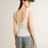 Camiseta sin mangas bordada con ribetes en blanco desgastado