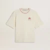 Camiseta sin mangas de color blanco desgastado con bordados rojos para el Año Nuevo Chino