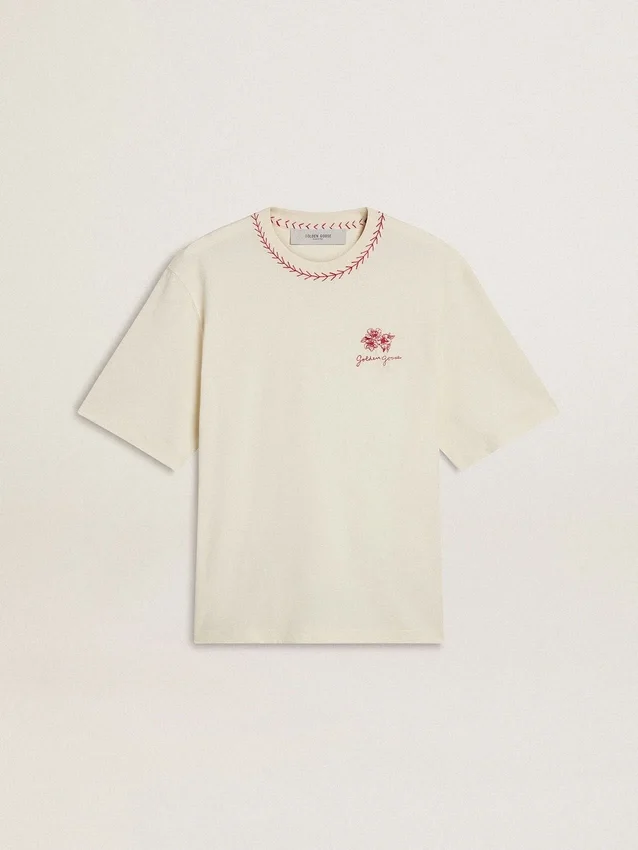 Camiseta sin mangas de color blanco desgastado con bordados rojos para el Año Nuevo Chino