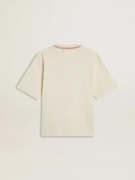 Camiseta sin mangas de color blanco desgastado con bordados rojos para el Año Nuevo Chino