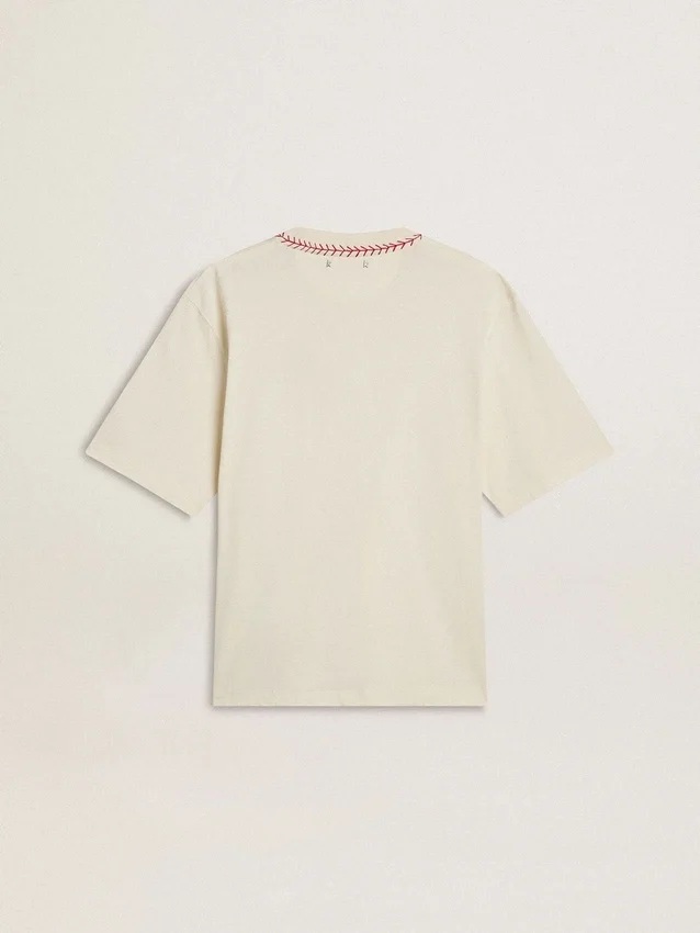 Camiseta sin mangas de color blanco desgastado con bordados rojos para el Año Nuevo Chino