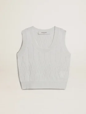 Camiseta sin mangas de punto para mujer en azul claro