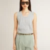 Camiseta sin mangas de punto para mujer en azul claro