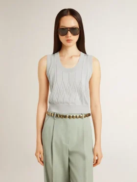 Camiseta sin mangas de punto para mujer en azul claro