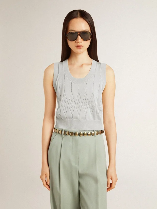 Camiseta sin mangas de punto para mujer en azul claro
