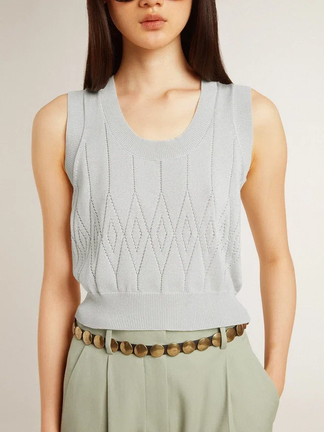 Camiseta sin mangas de punto para mujer en azul claro