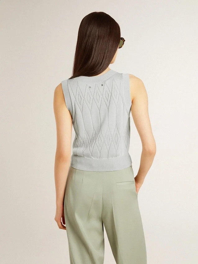 Camiseta sin mangas de punto para mujer en azul claro