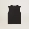 Camiseta sin mangas en negro desgastado con bordado degradado tono sobre tono