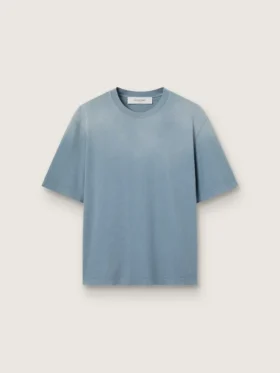 Camiseta unisex de algodón en azul claro con estampado invertido en la espalda