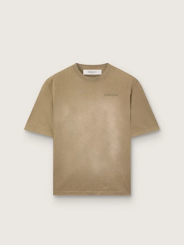 Camiseta unisex de jersey de algodón beige con logotipo bordado