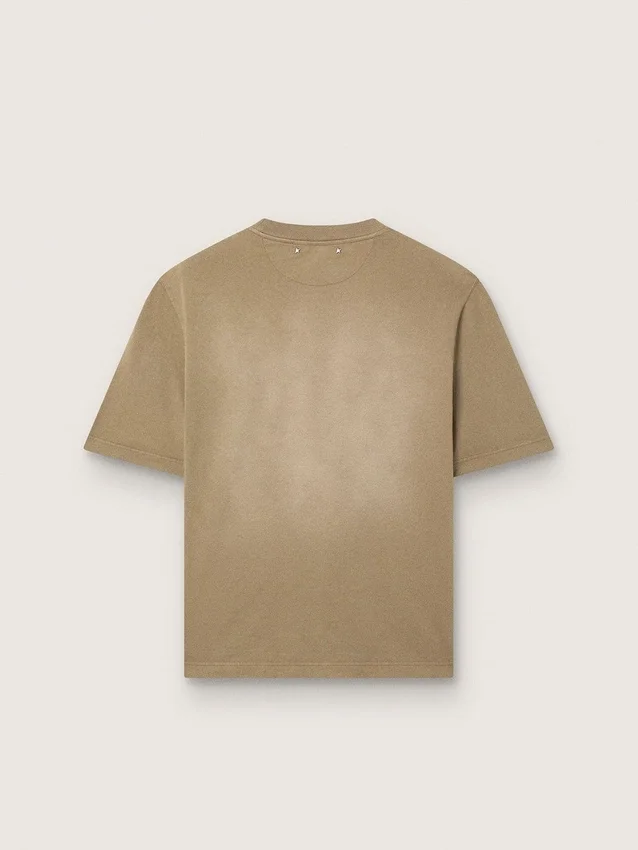 Camiseta unisex de jersey de algodón beige con logotipo bordado