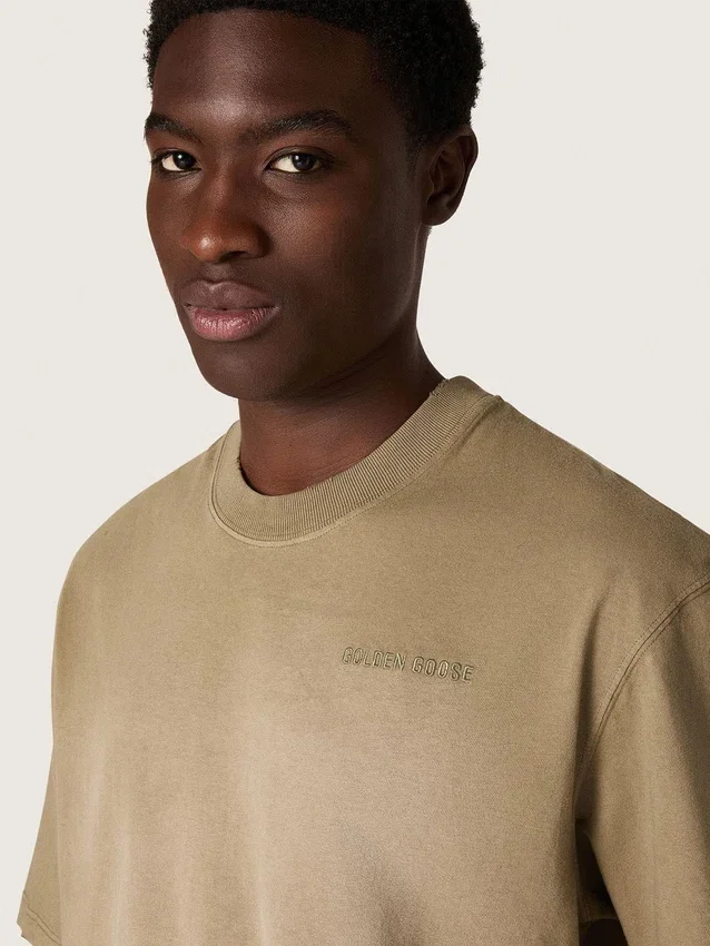 Camiseta unisex de jersey de algodón beige con logotipo bordado