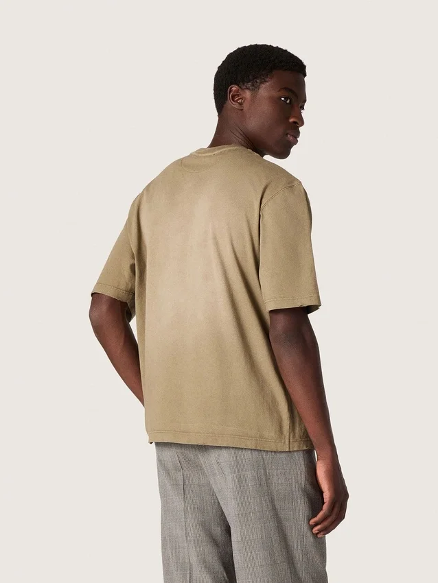 Camiseta unisex de jersey de algodón beige con logotipo bordado