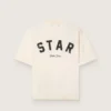 Camiseta unisex «Star» de algodón en blanco vintage con estampado negro en la espalda