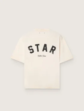 Camiseta unisex «Star» de algodón en blanco vintage con estampado negro en la espalda