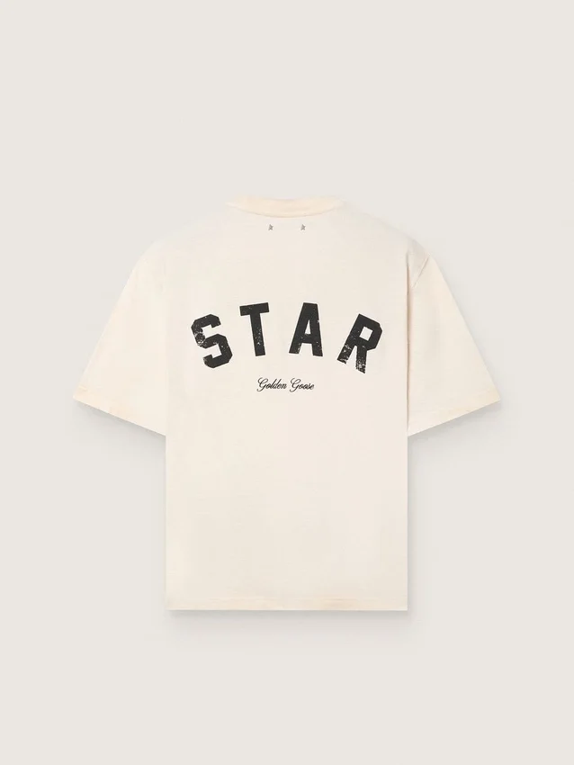 Camiseta unisex «Star» de algodón en blanco vintage con estampado negro en la espalda