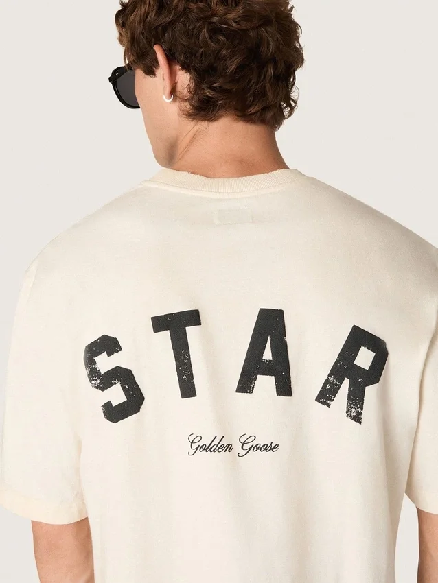 Camiseta unisex «Star» de algodón en blanco vintage con estampado negro en la espalda