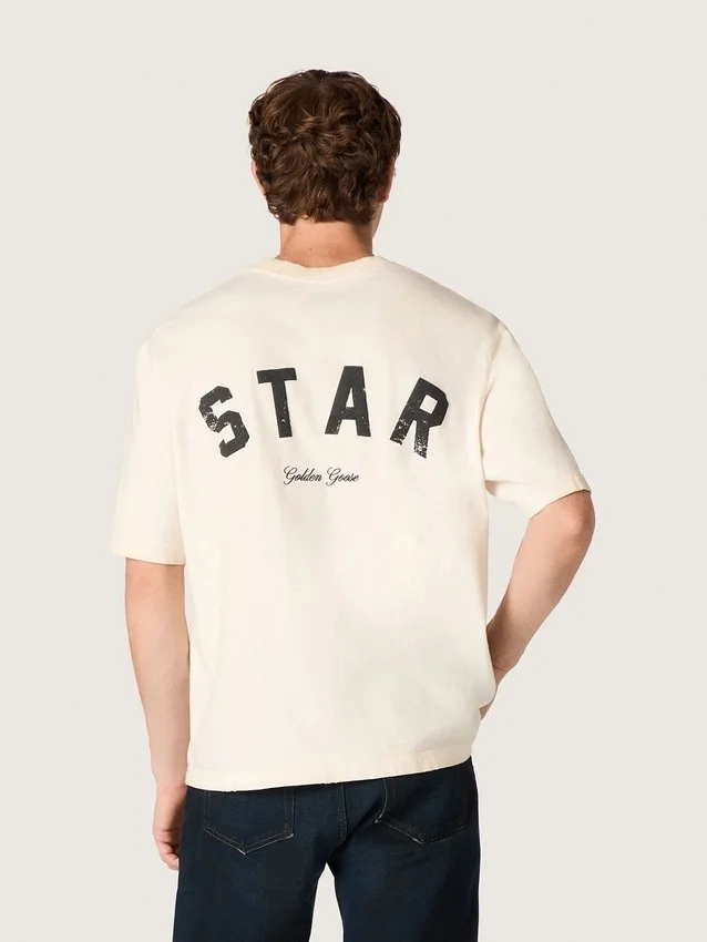 Camiseta unisex «Star» de algodón en blanco vintage con estampado negro en la espalda