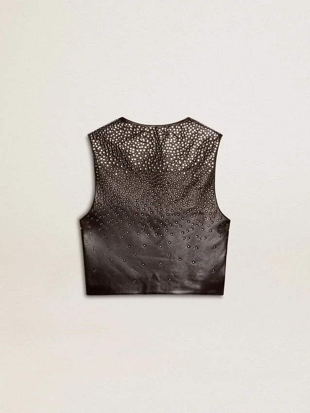Chaleco de cuero negro para mujer con tachuelas con efecto degradado