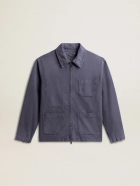 Chaqueta azul de hombre de algodón vaquero con acabado desgastado