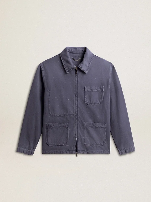 Chaqueta azul de hombre de algodón vaquero con acabado desgastado