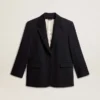 Chaqueta blazer de mezcla de lana azul oscuro para mujer