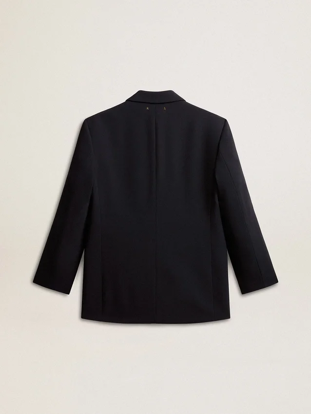Chaqueta blazer de mezcla de lana azul oscuro para mujer
