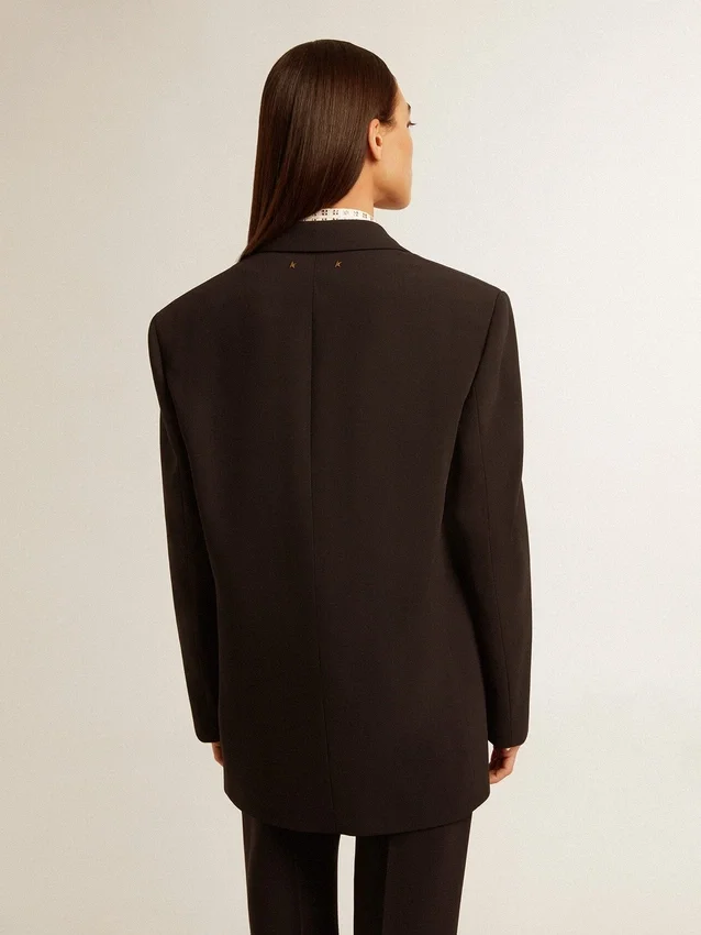 Chaqueta blazer de mezcla de lana azul oscuro para mujer