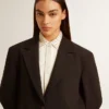 Chaqueta blazer de mezcla de lana azul oscuro para mujer