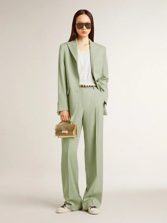 Chaqueta blazer de mujer en lana verde salvia