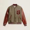 Chaqueta bomber de lana gris jaspeada con mangas de piel