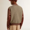 Chaqueta bomber de lana gris jaspeada con mangas de piel