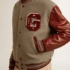 Chaqueta bomber de lana gris jaspeada con mangas de piel