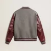 Chaqueta bomber de lana gris jaspeada con mangas de piel