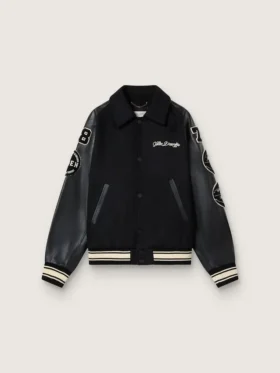 Chaqueta bomber de lana negra con parche