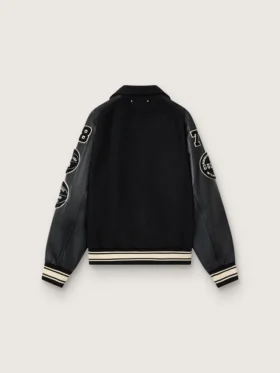 Chaqueta bomber de lana negra con parche