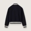 Chaqueta bomber de mujer de lana azul oscuro con detalles en blanco