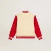 Chaqueta bomber infantil de algodón en tonos beige y rojo con bordado en el pecho